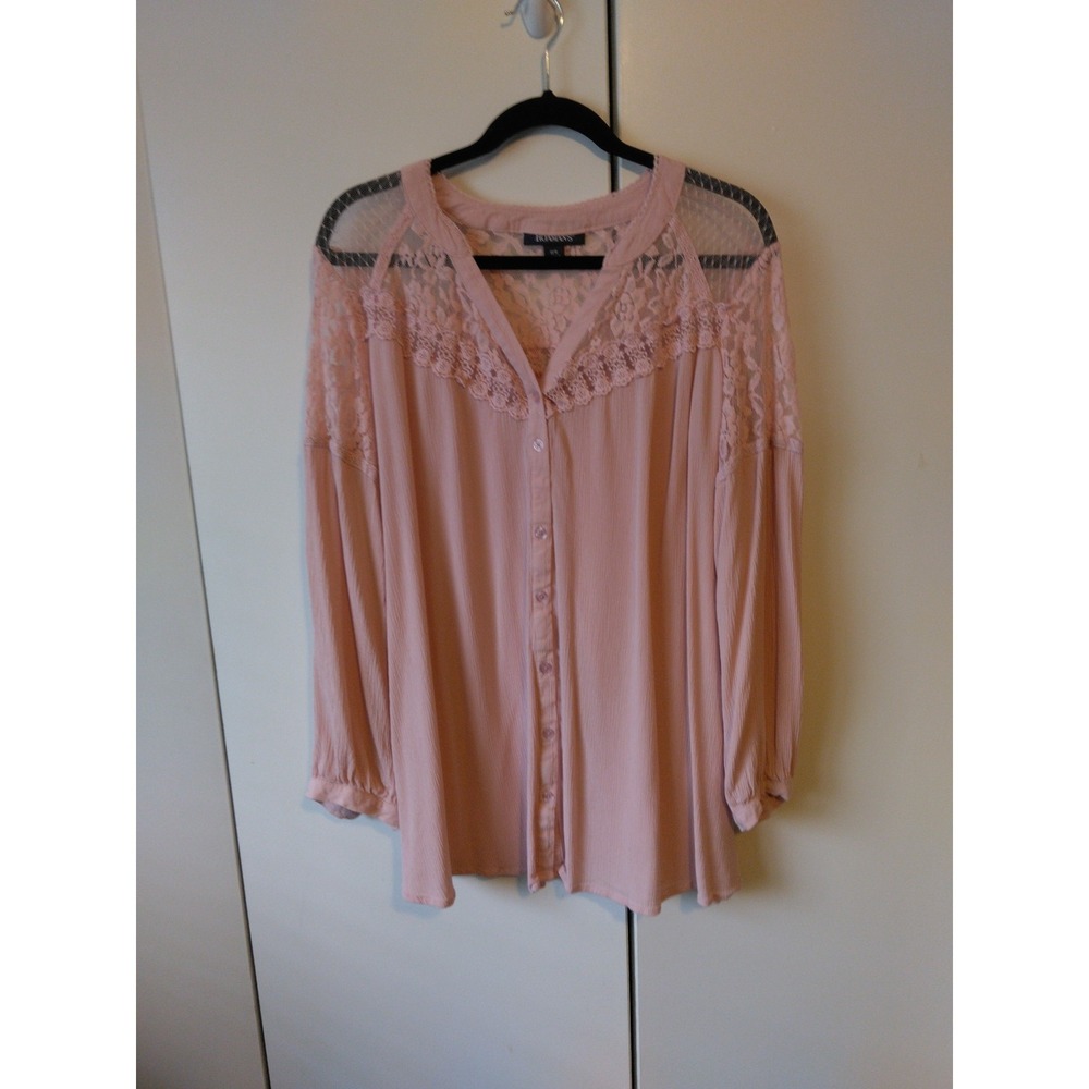Roaman's Lace Detail Button Front Tunic Top Size 18 Blush Feminine Romantic Boho